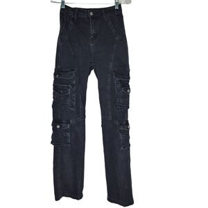 Fashion Nova Women's Straight Cargo Jeans Size 1 Black Denim 24x32
